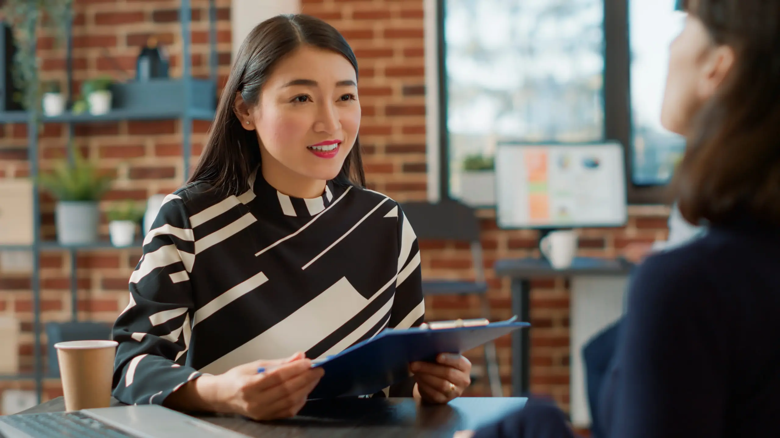 female recruiter interviewing woman with work experience cv employee analyzing resume information talking about corporate employment job interview with confident candidate (1)