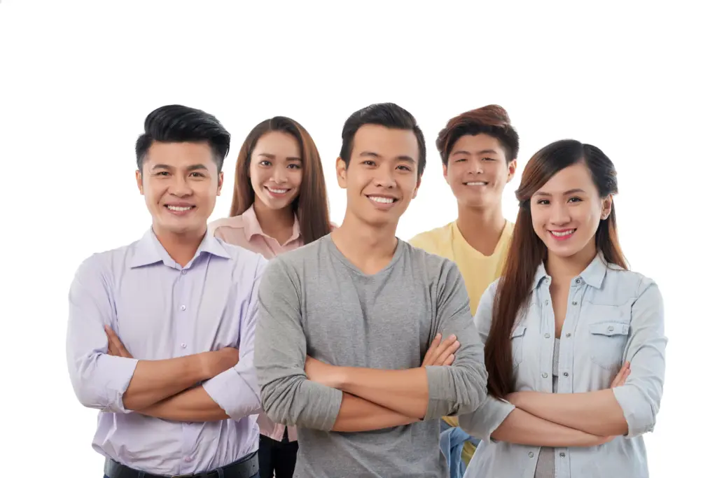 group cheerful young casually dressed men women posing (1)