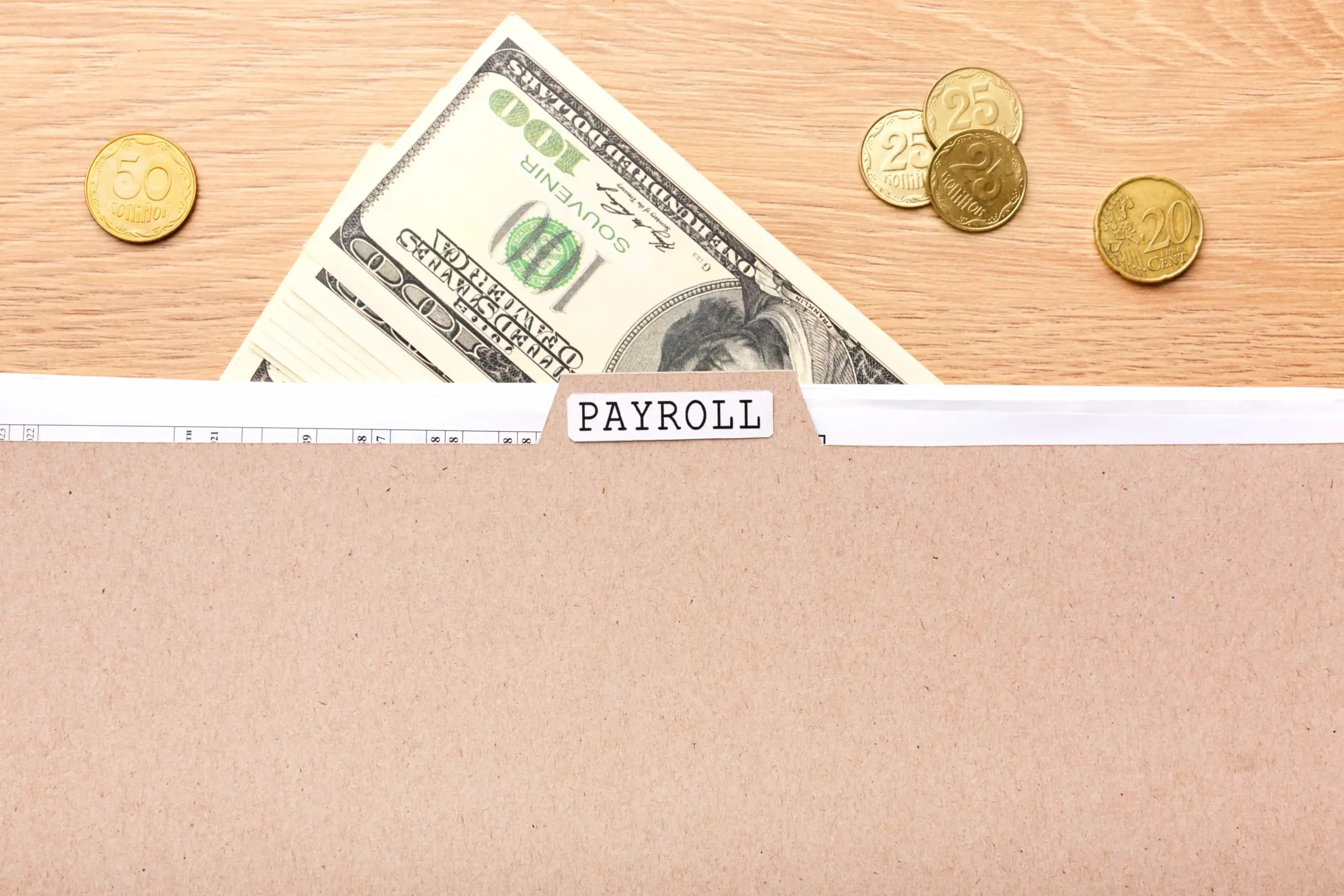 payroll still life with cash coins (2)