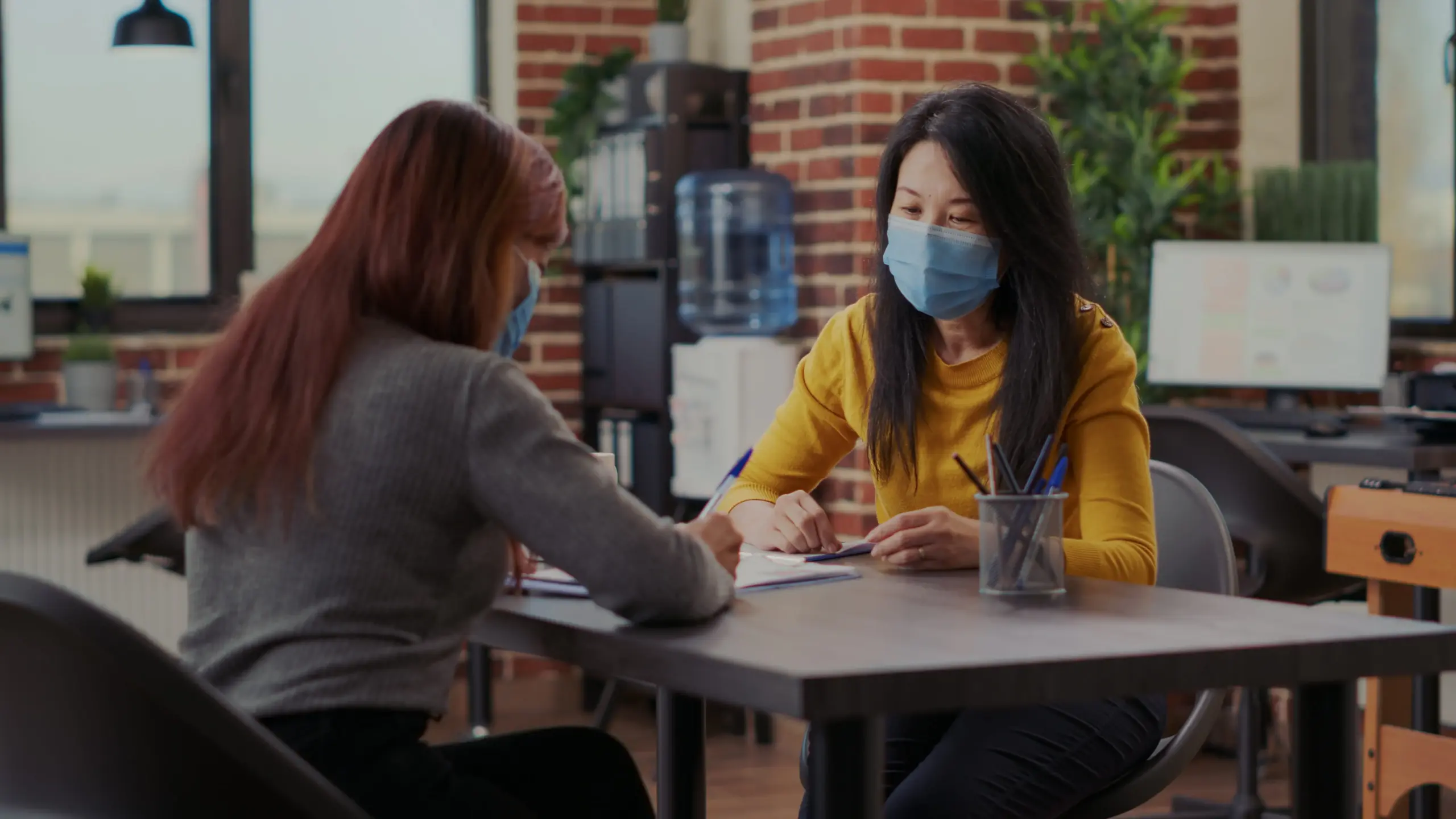 business worker interviewing candidate job application meeting covid 19 pandemic asian applicant signing recruitment papers contract hr employee hiring woman office (1)